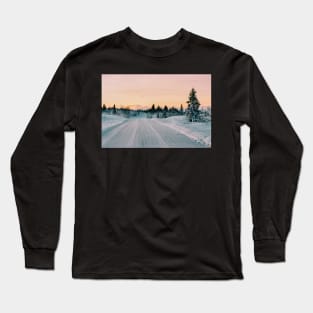 Scandinavian Winter Landscape in Warm Evening Sunlight Shot on Film Long Sleeve T-Shirt